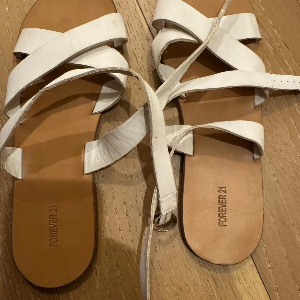 Forever 21 White and Tan Strappy Sandals